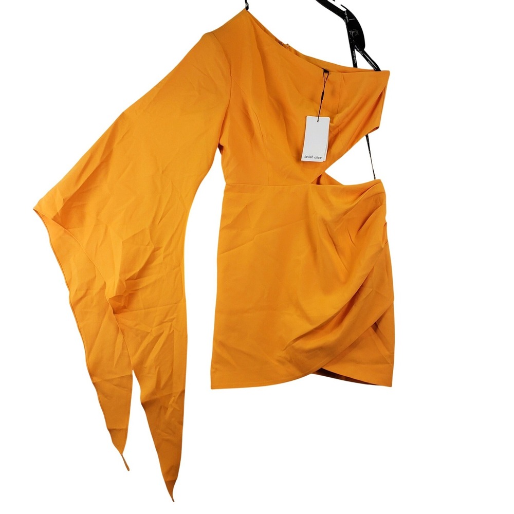 Lavish Alice One Shoulder Cape Mini Dress Womens 10 Yellow Asymmetrical Cutout